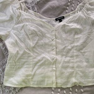 EXPRESS white linen blend puffsleeve crop top sz L